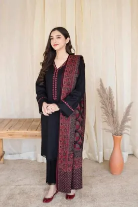 femalechoice Fcc-883 Black Lawn Embroidered three piece With Swiss Duppata