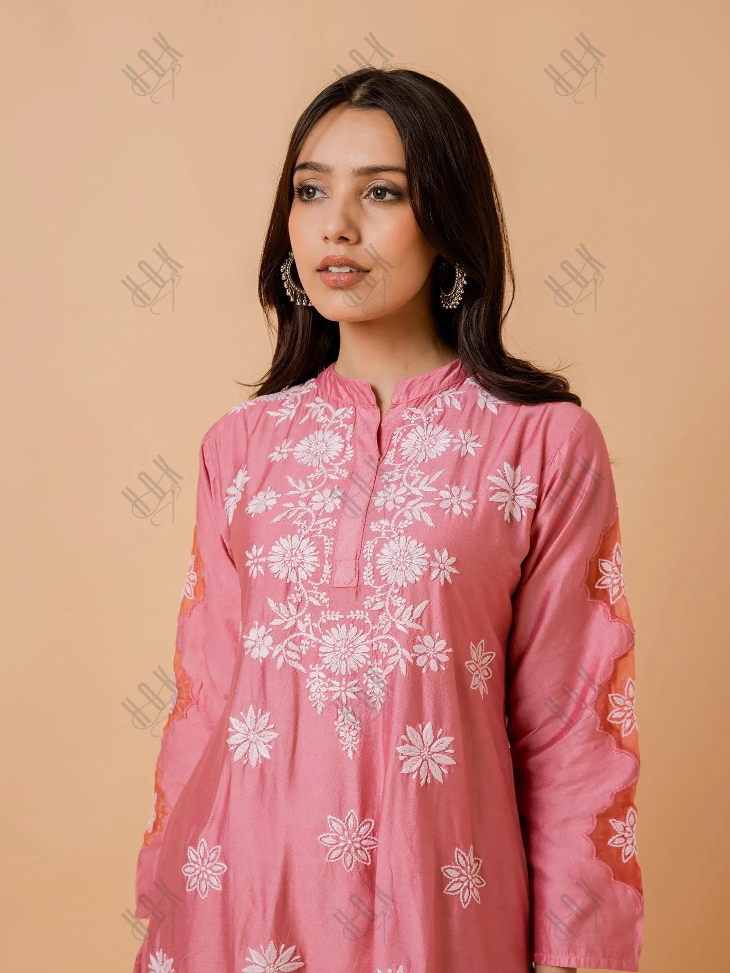 Fizaa Pink Chikankari Chanderi Silk Kurta Set