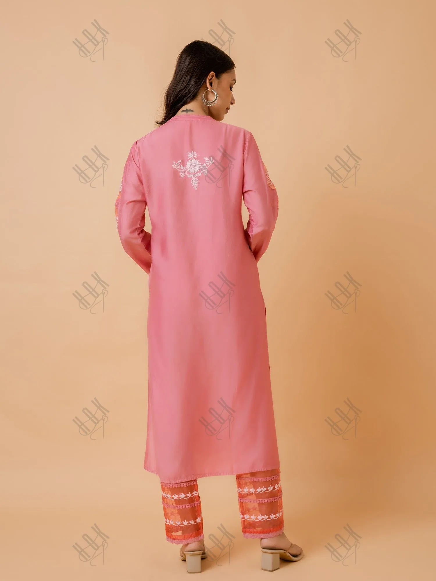 Fizaa Pink Chikankari Chanderi Silk Kurta Set