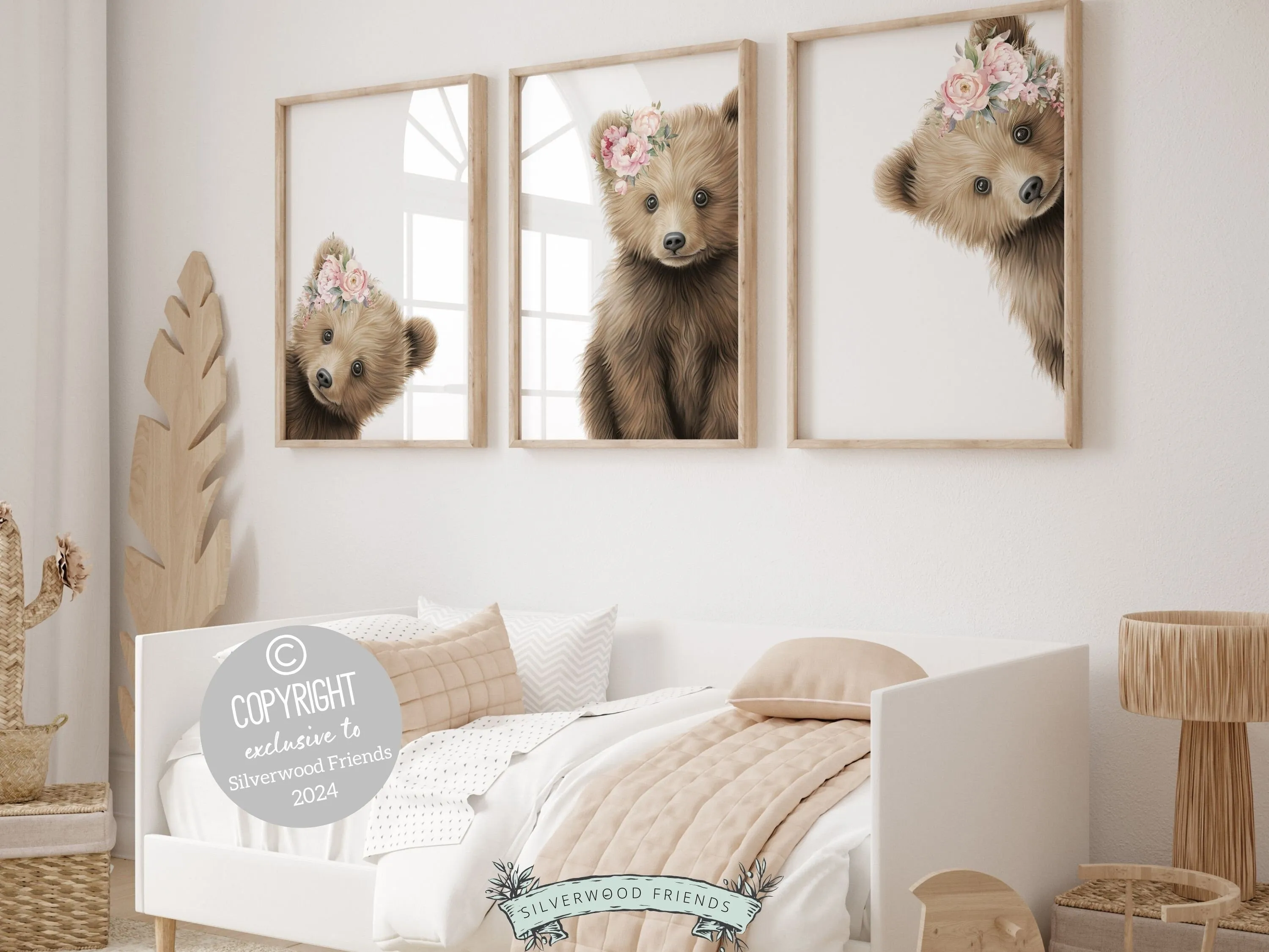 Floral Bear Nursery Prints - Set of 3