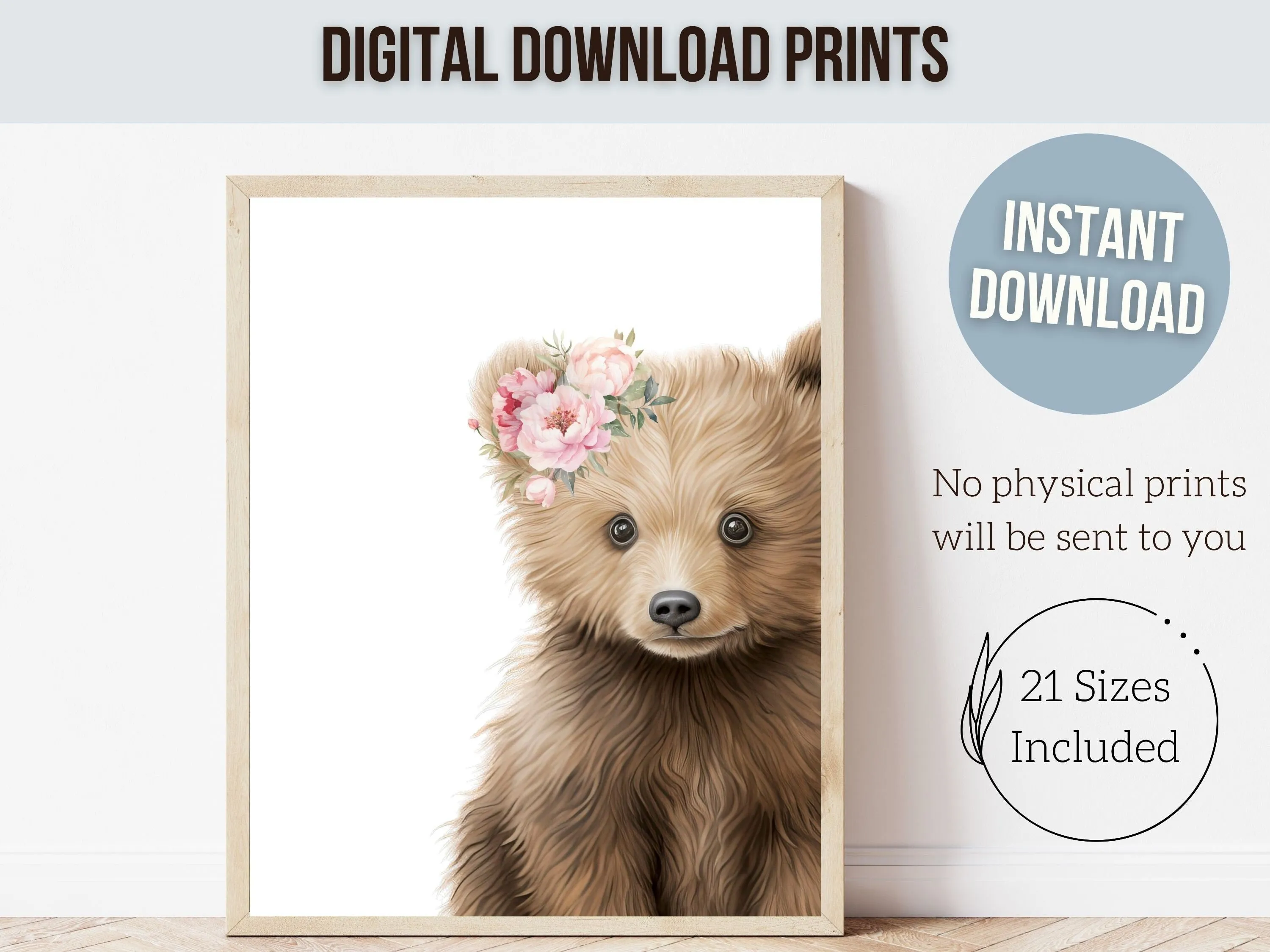 Floral Bear Nursery Prints - Set of 3