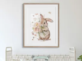 Floral Bunny Nursery Print - Single