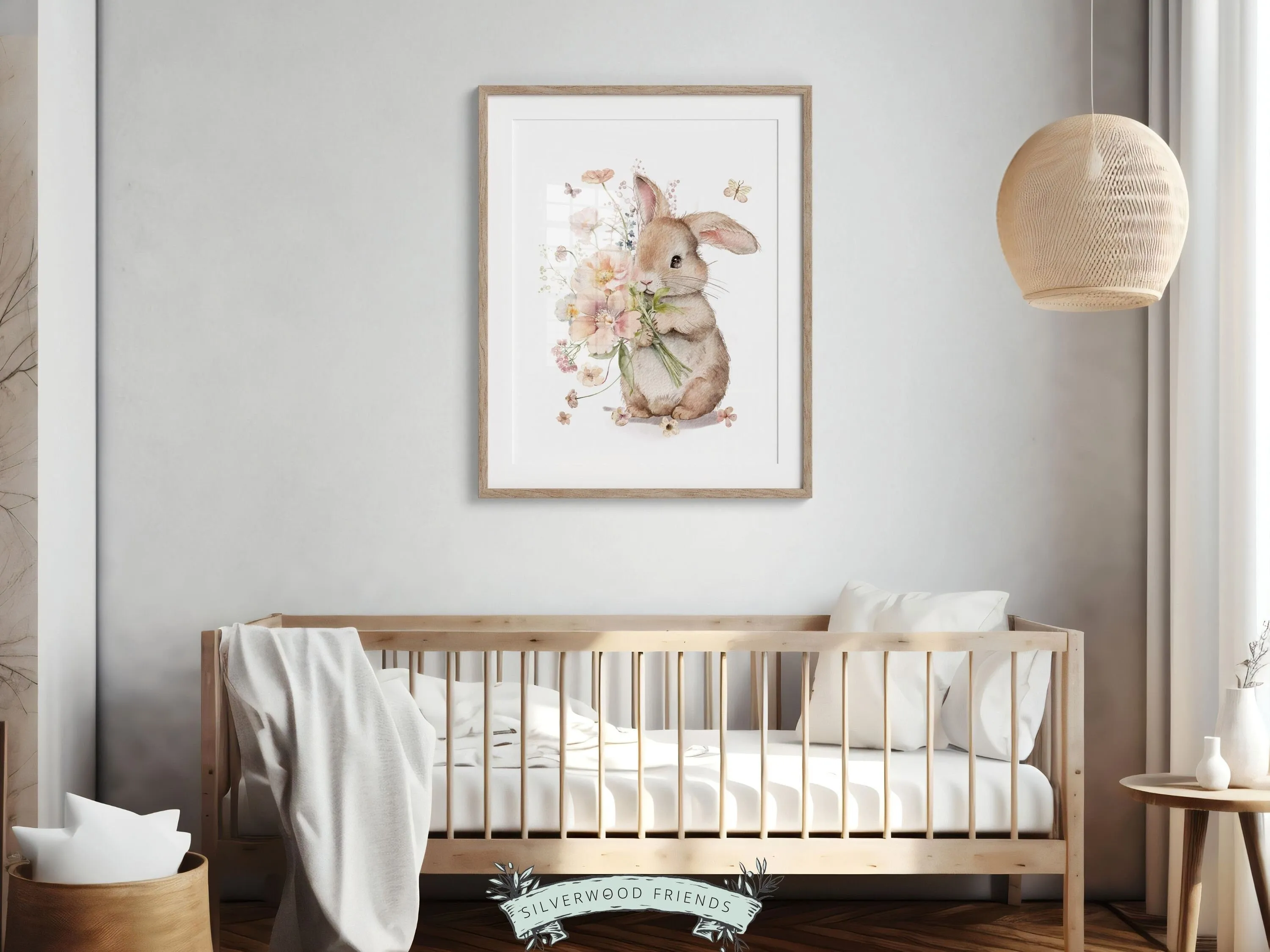 Floral Bunny Nursery Print - Single