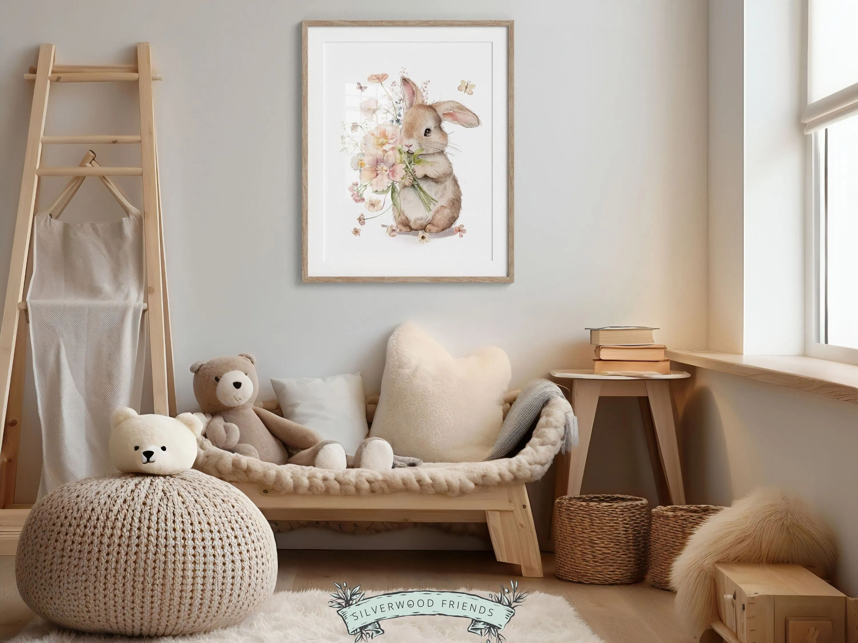 Floral Bunny Nursery Print - Single