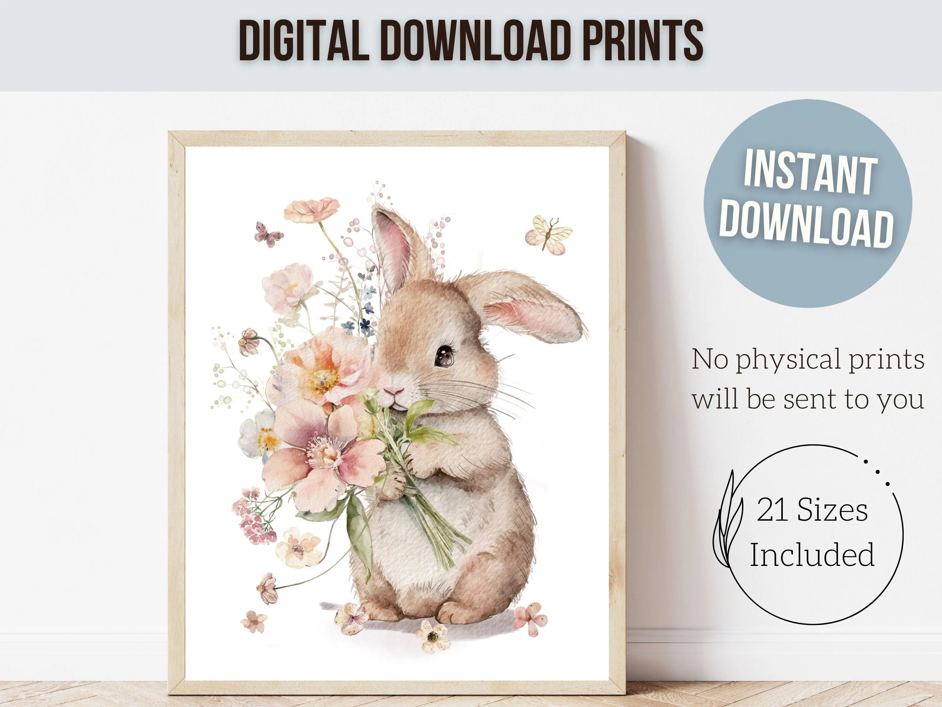 Floral Bunny Nursery Print - Single