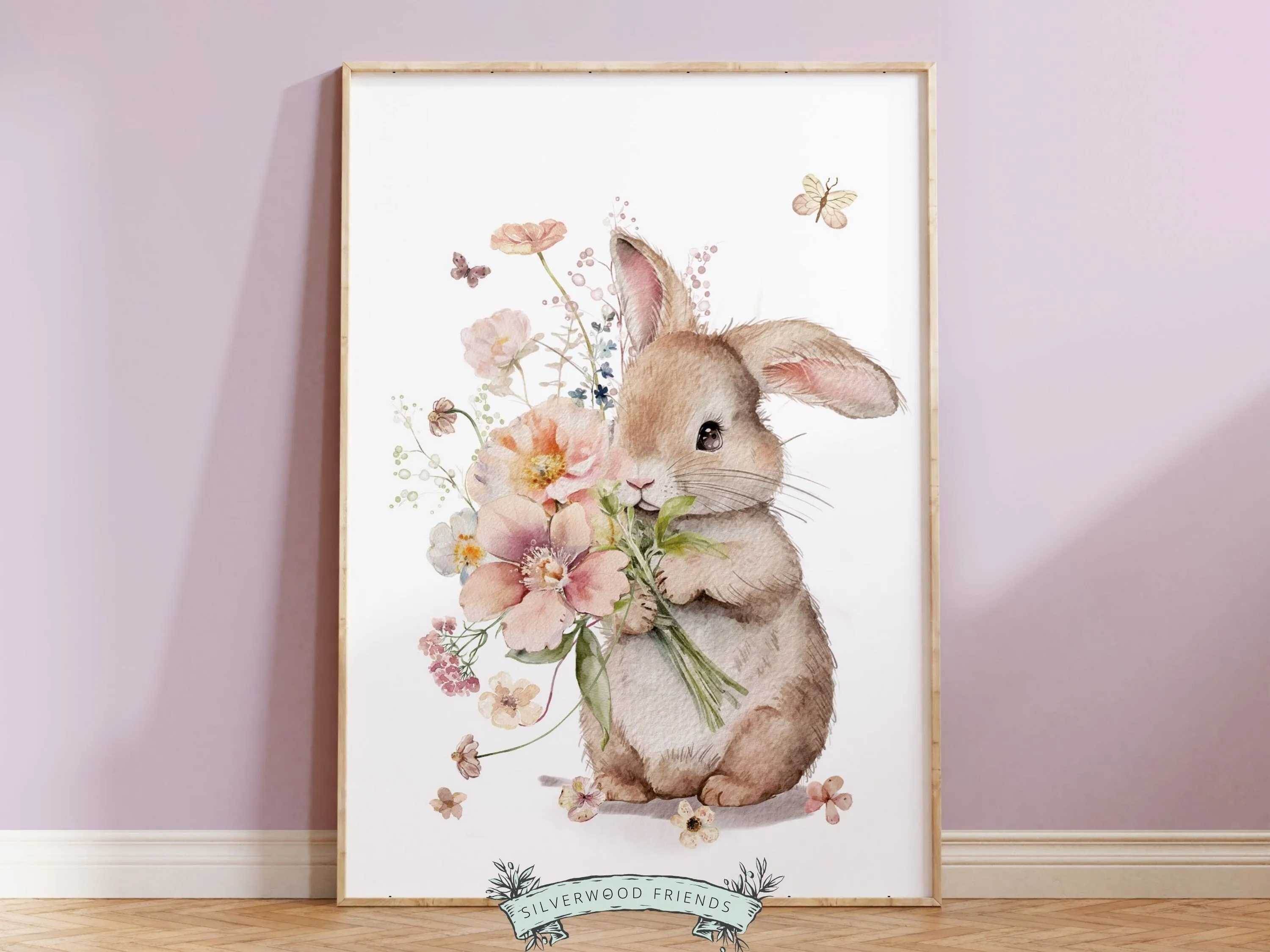 Floral Bunny Nursery Print - Single