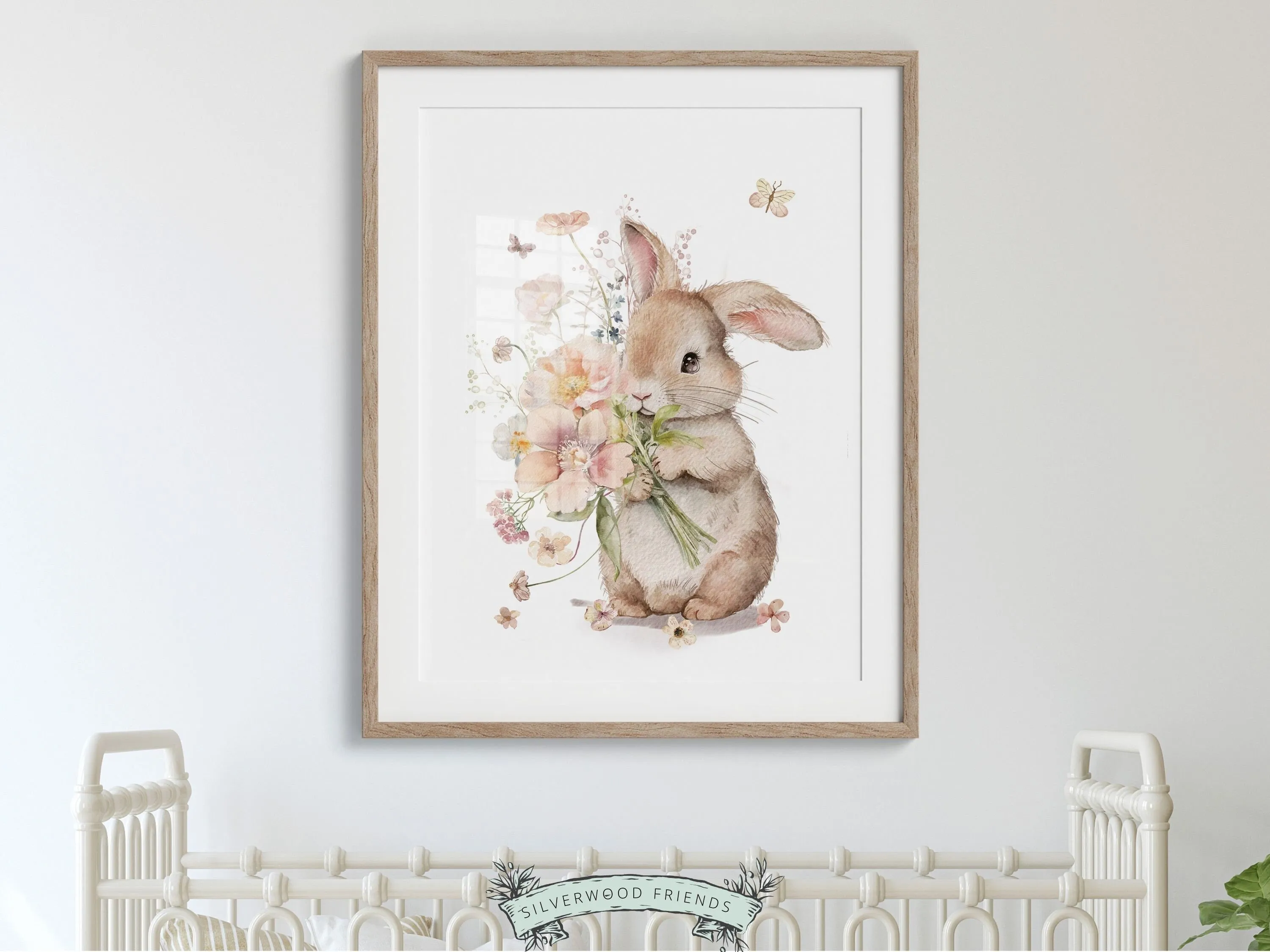 Floral Bunny Nursery Print - Single