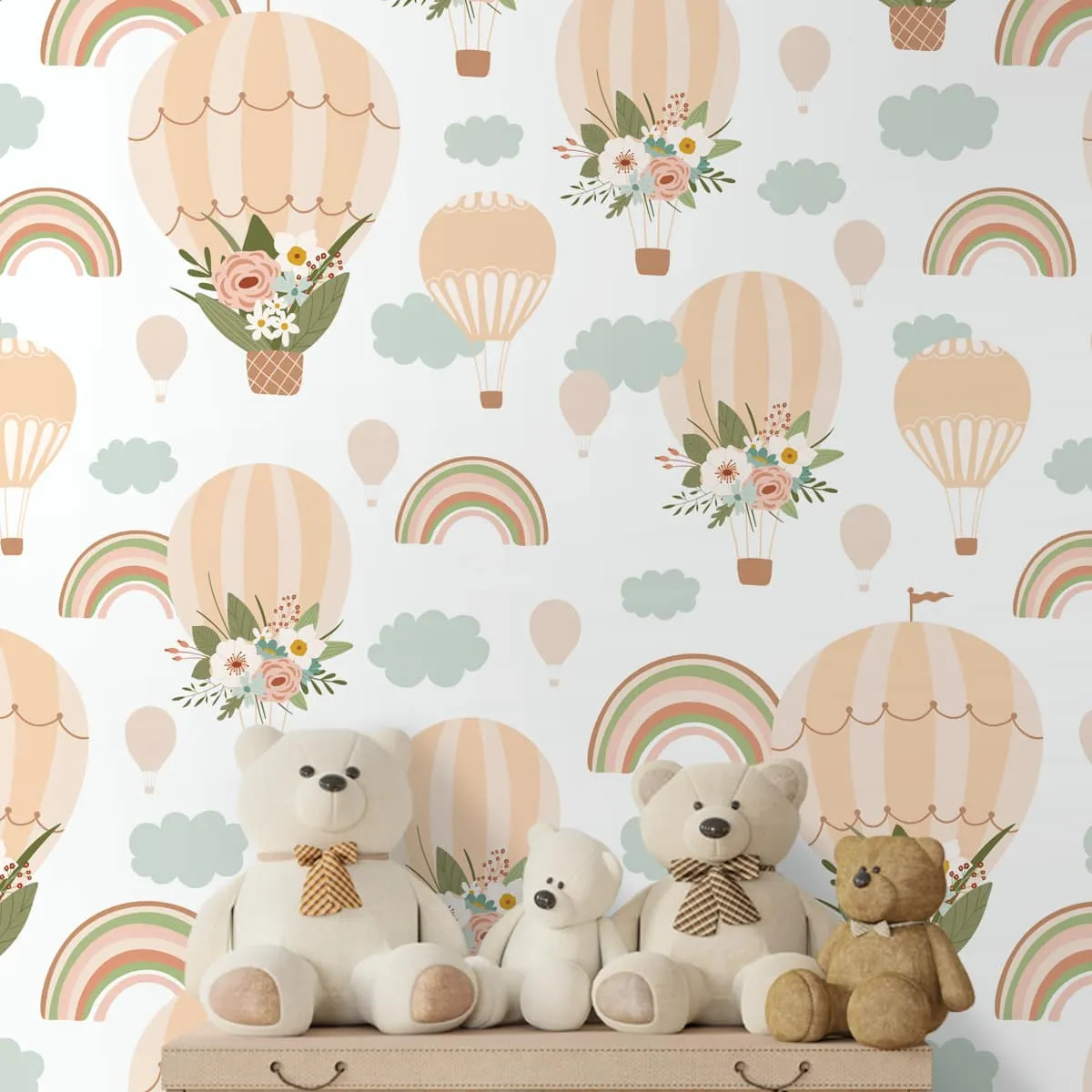 Floral Hot Air Balloon Wallpaper, Customised