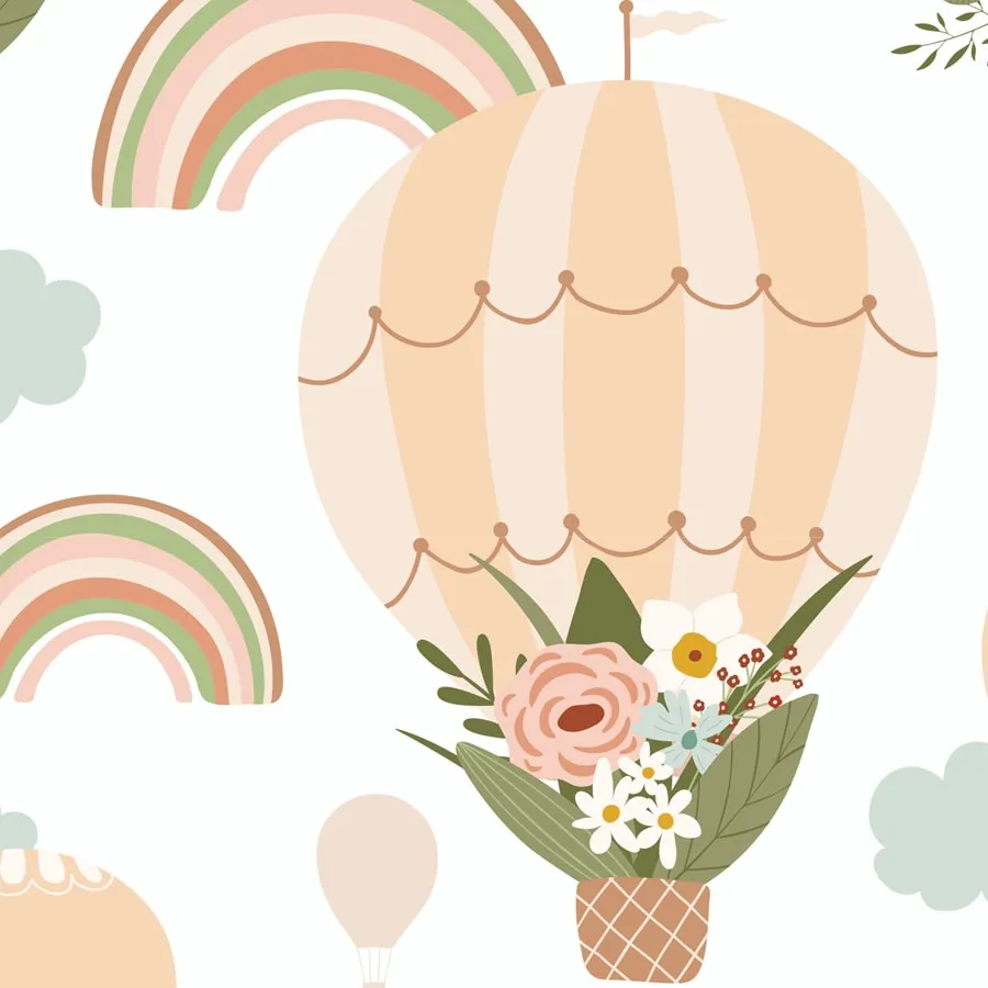 Floral Hot Air Balloon Wallpaper, Customised