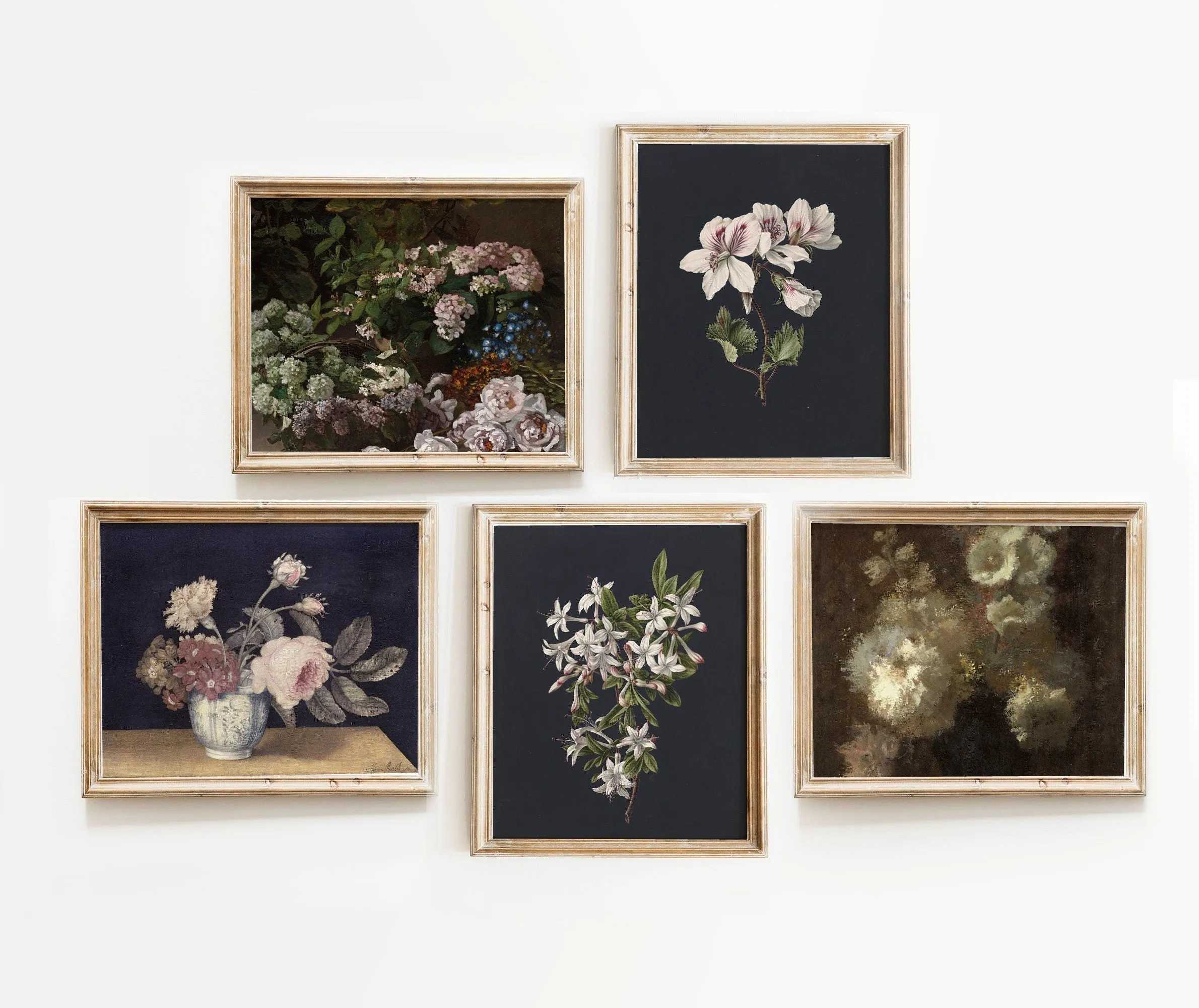 Floral Vintage Gallery Wall Art - Set of five 8x10