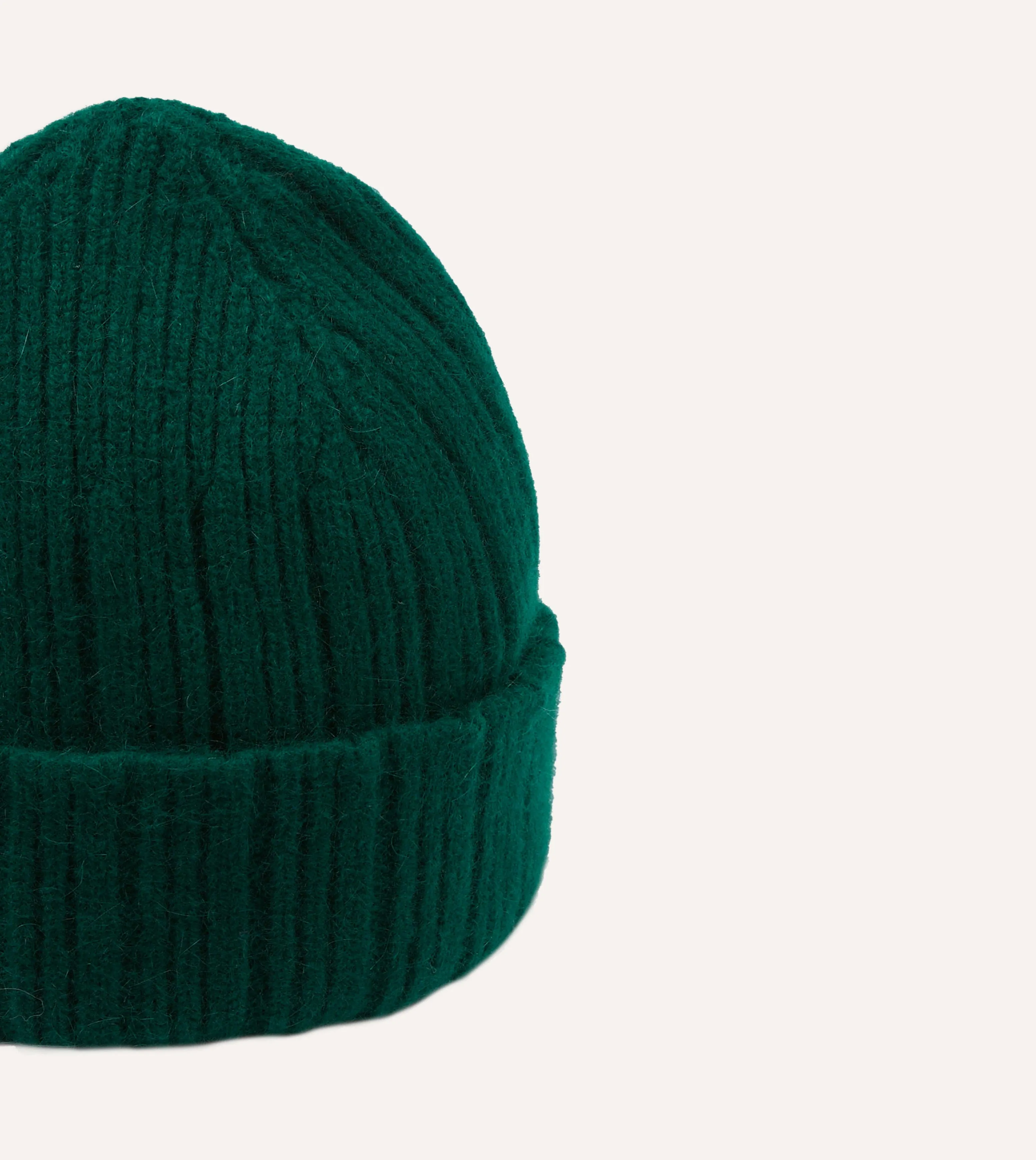 Forest Green Angora Lambswool Ribbed Knit Cap