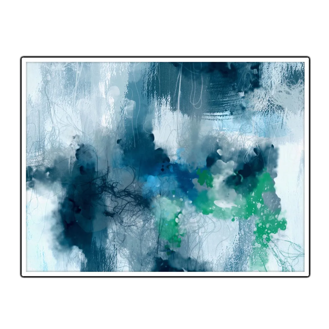 Framed horizontal blue & green abstract wall art print