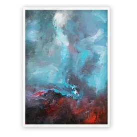 Framed vertical sky blue & red abstract wall art print