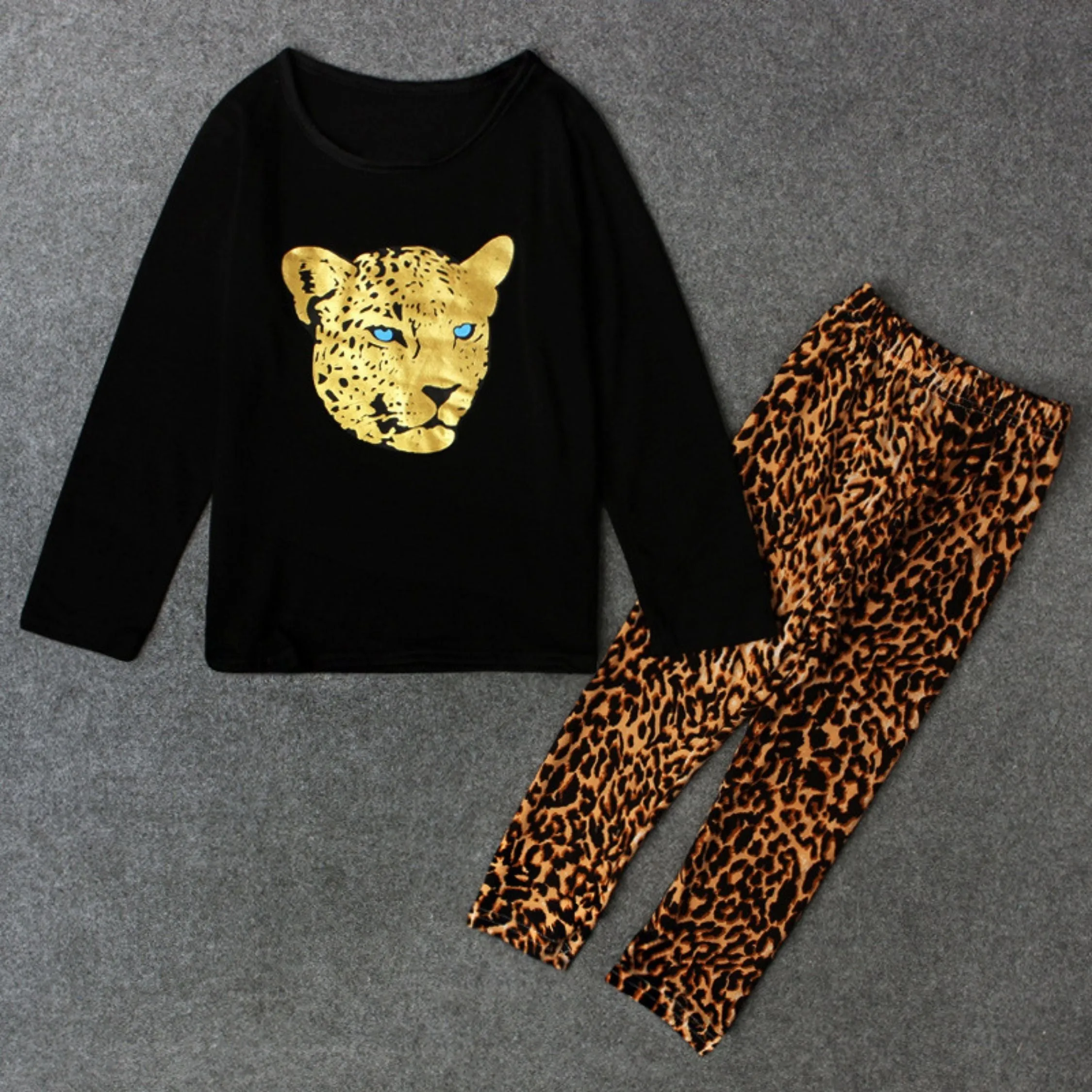 Full Sleeve Lion Print Theme Top & Trouser Girls 2 Piece Outfit Set, Multicolour