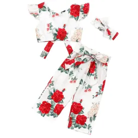 Girls Rose Print 3 Pcs Set - ONLY 3 LEFT !!!