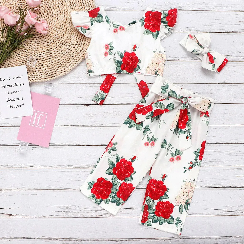 Girls Rose Print 3 Pcs Set - ONLY 3 LEFT !!!