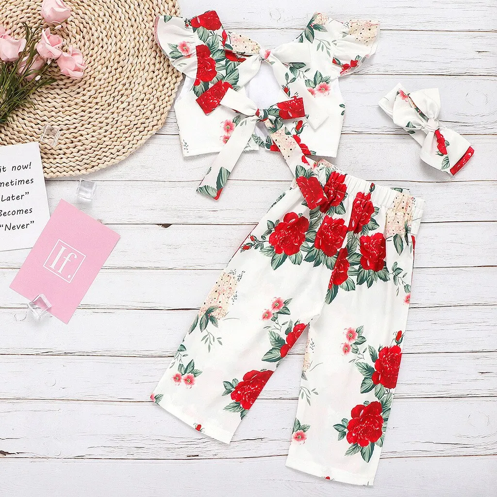 Girls Rose Print 3 Pcs Set - ONLY 3 LEFT !!!