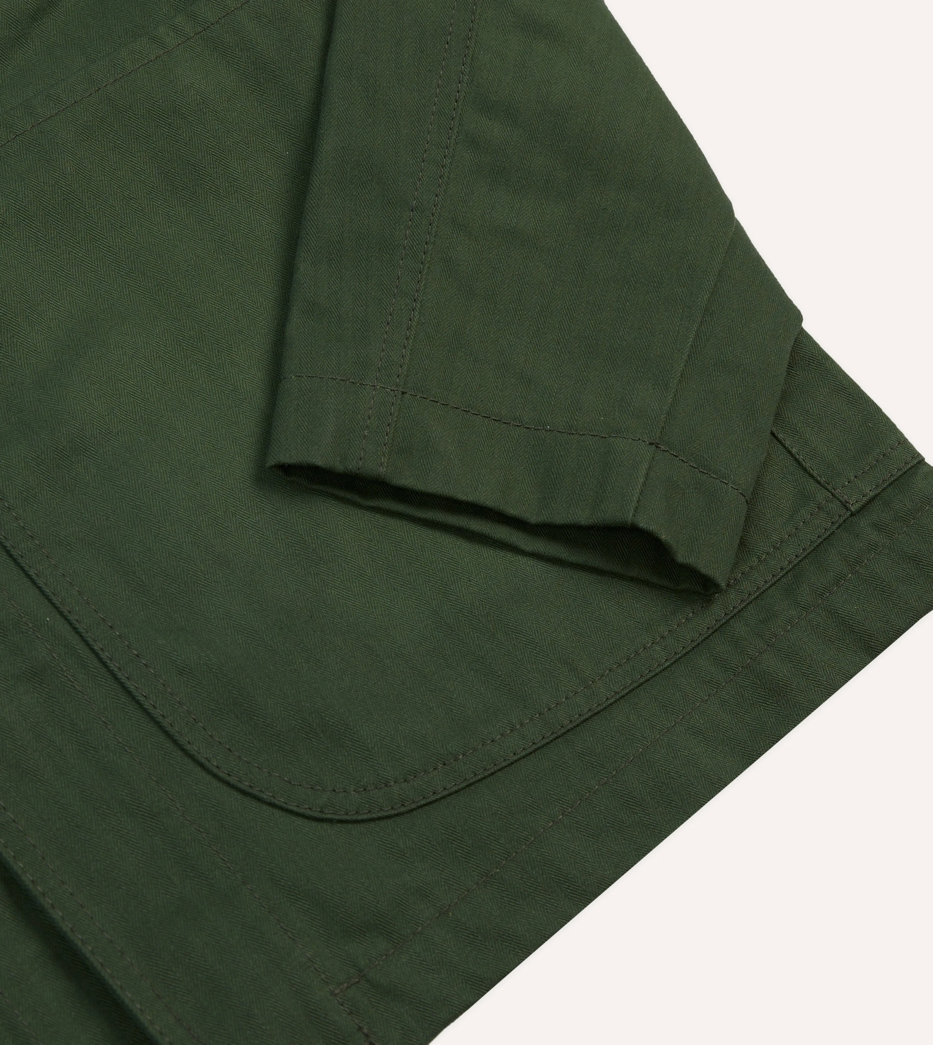 Green Herringbone Cotton Three-Pocket Chore Jacket