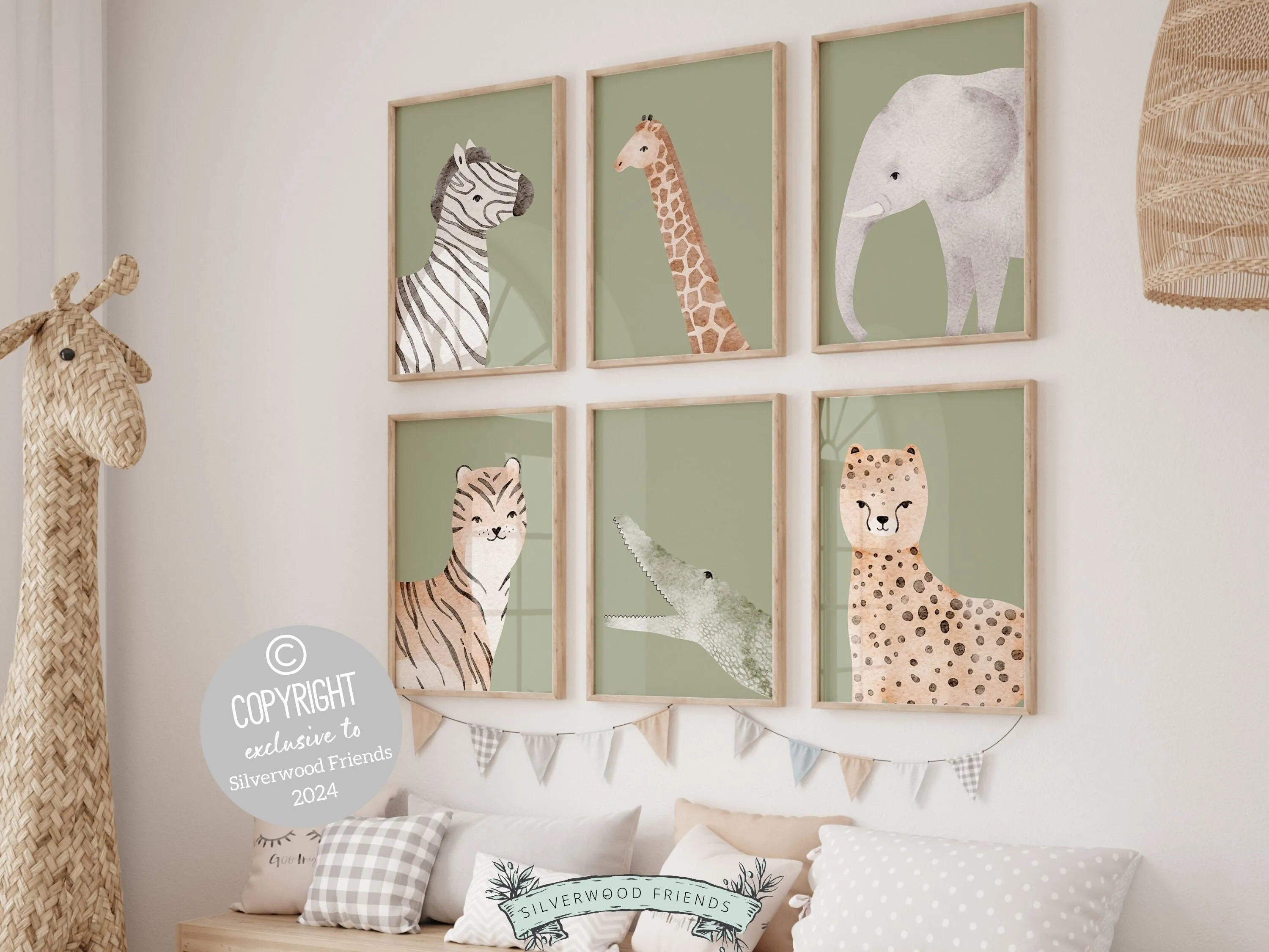 Green Safari Animal Nursery Prints