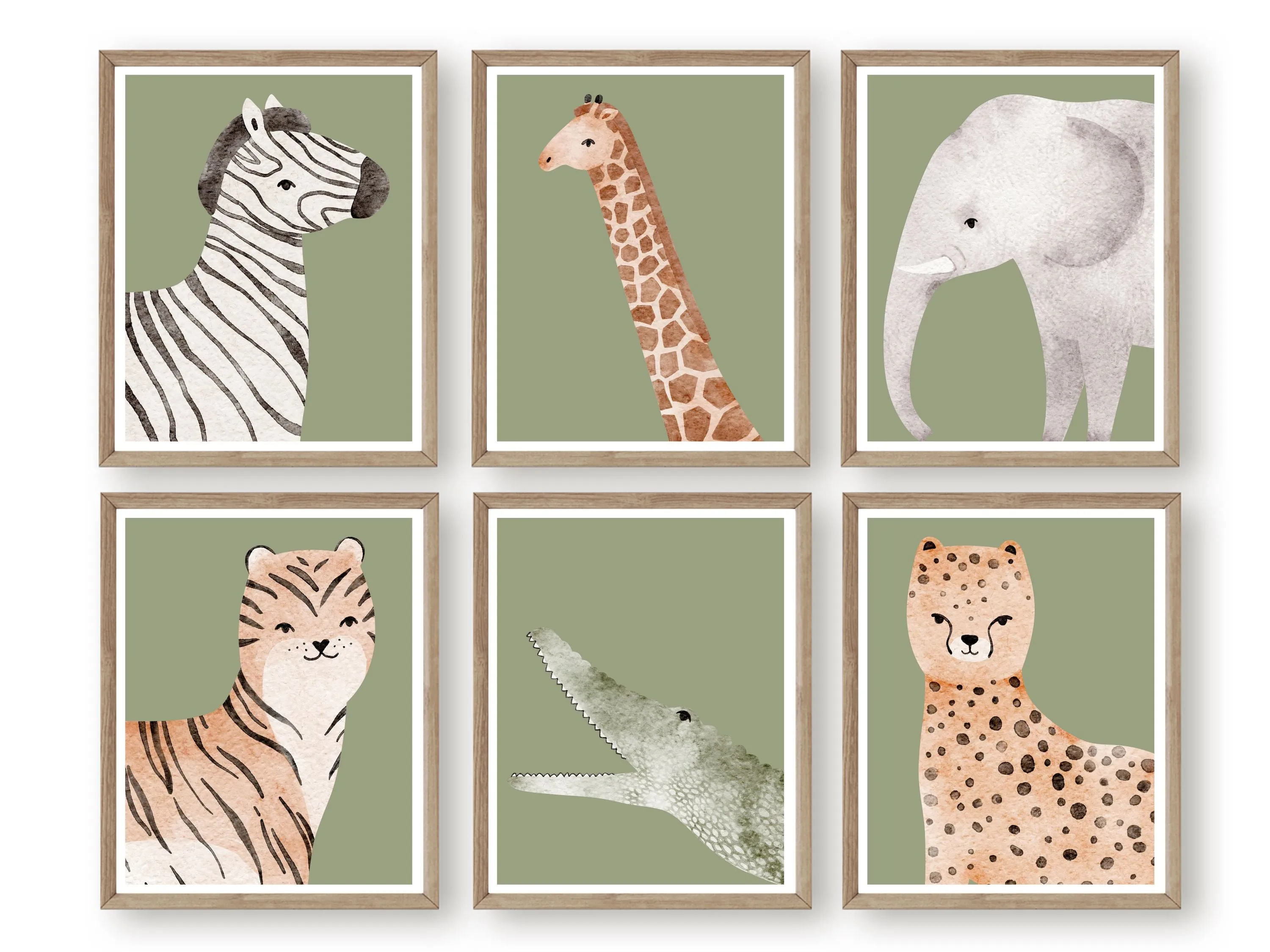 Green Safari Animal Nursery Prints