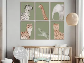 Green Safari Animal Nursery Prints