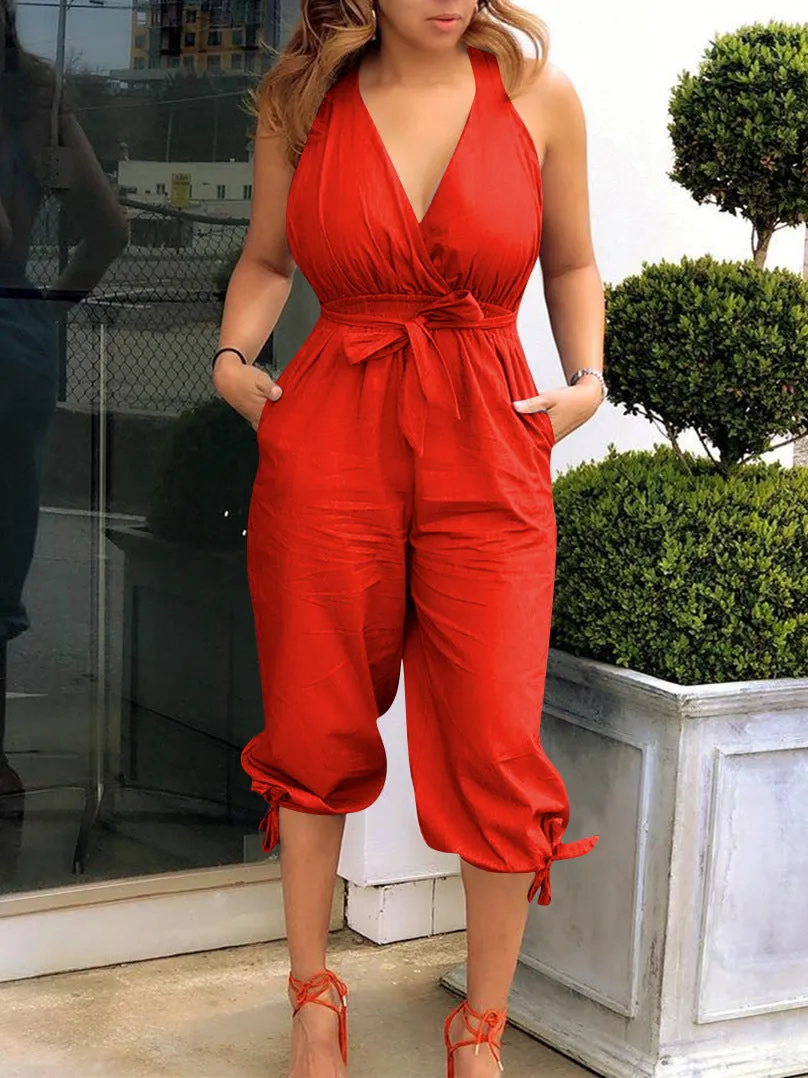 Halter Tie Up V Neck Jumpsuit