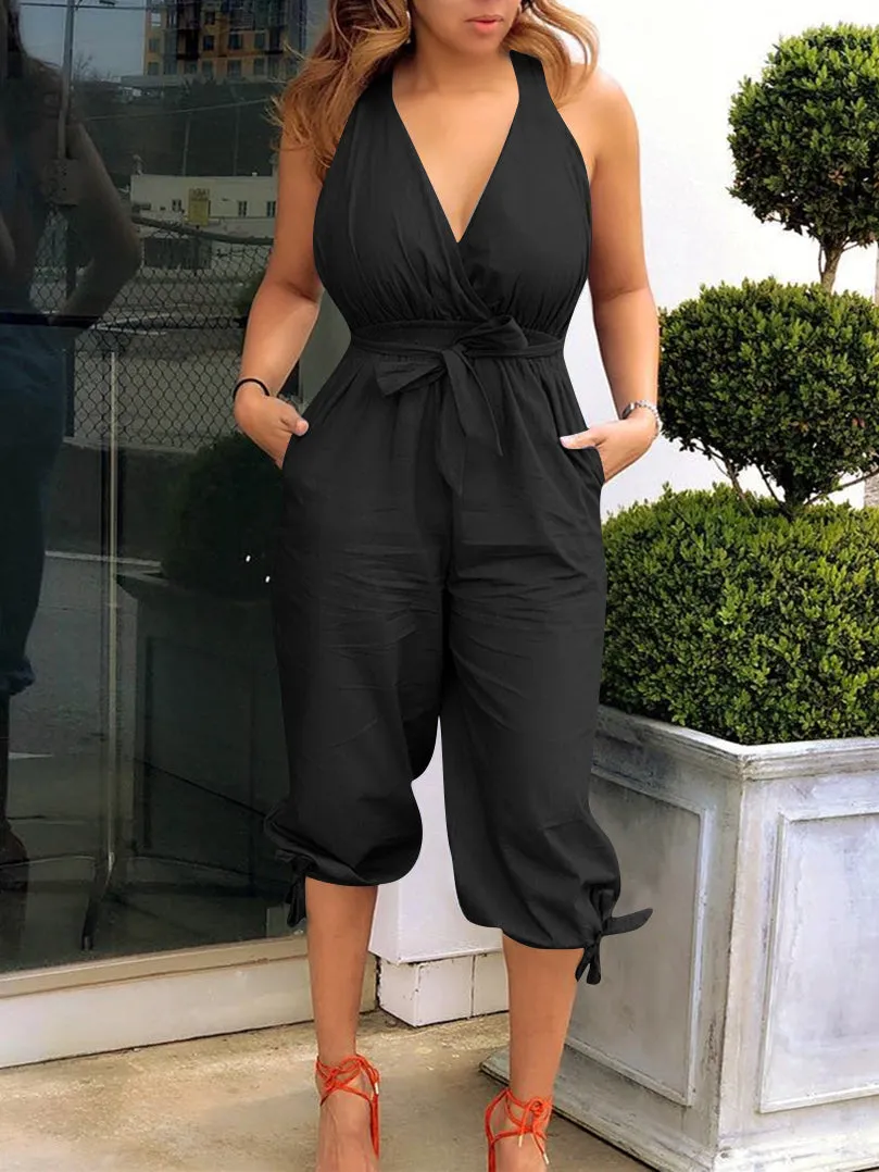 Halter Tie Up V Neck Jumpsuit