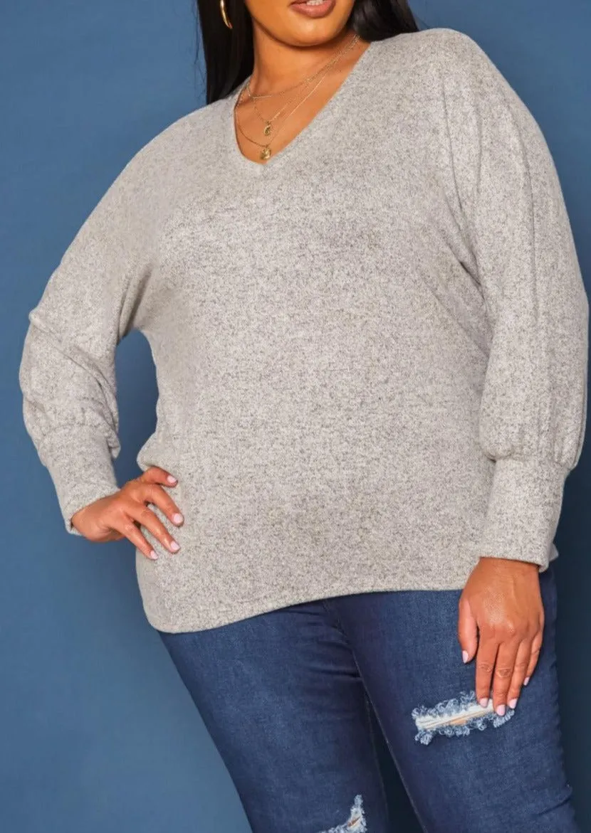 Hi Curvy Plus Size Basic V Neck Knit Sweater