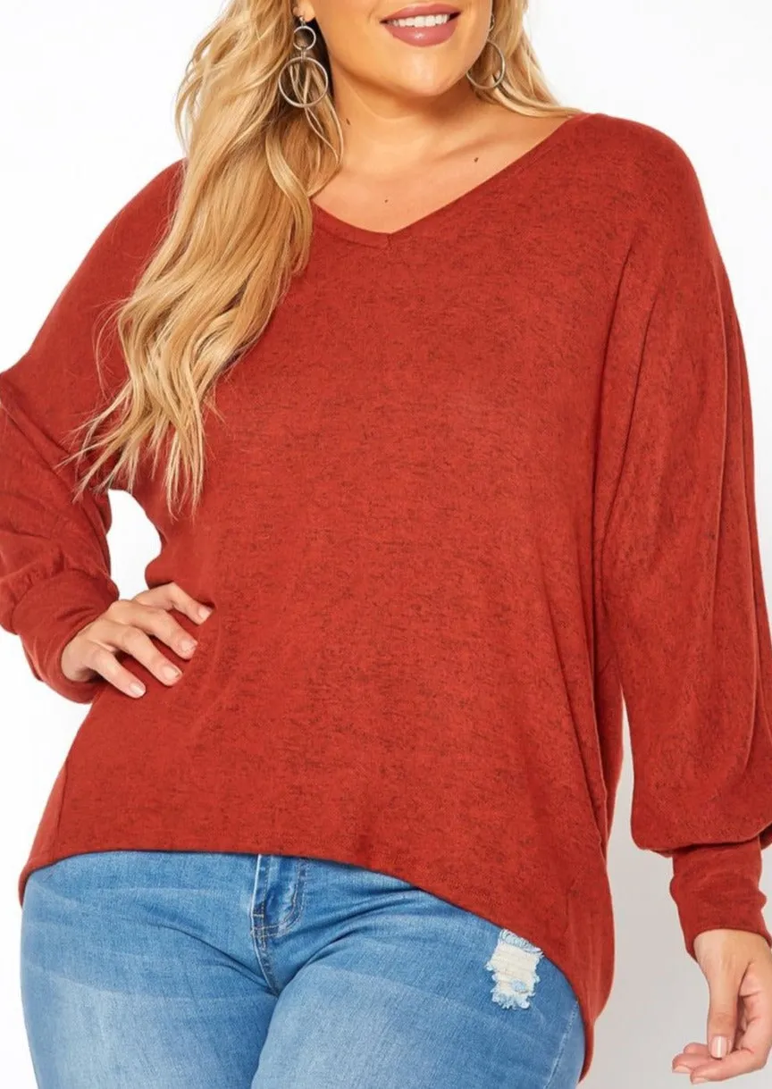 Hi Curvy Plus Size Basic V Neck Knit Sweater