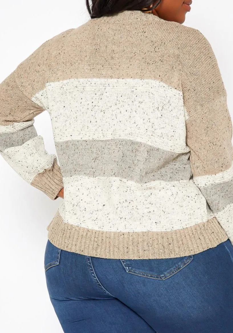 Hi Curvy Plus Size Color Splice Cable Knit Sweater