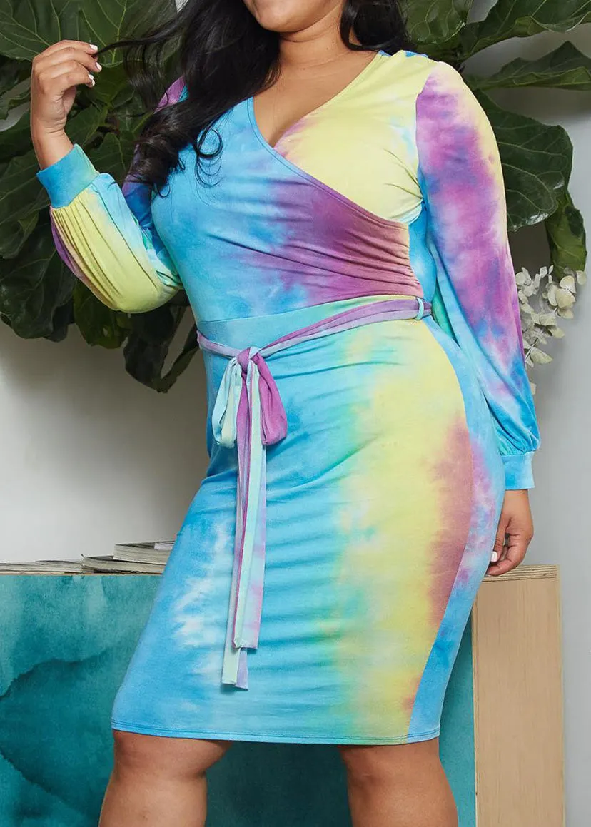 HI CURVY Plus Size Tie Dye Wrap Dress