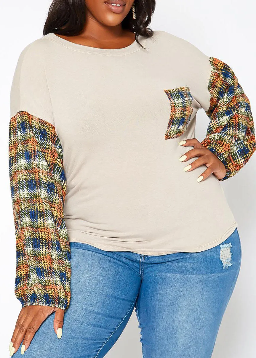 Hi Curvy Plus Size Women Plaid Print Long Sleeves Sweater