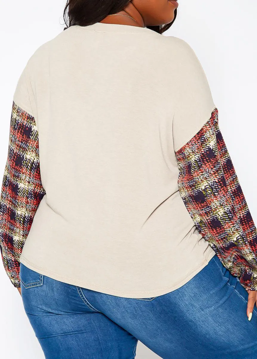 Hi Curvy Plus Size Women Plaid Print Long Sleeves Sweater