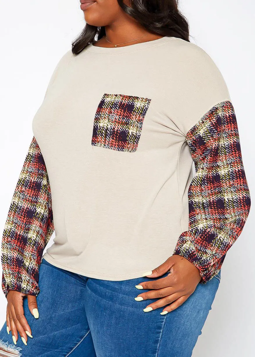 Hi Curvy Plus Size Women Plaid Print Long Sleeves Sweater