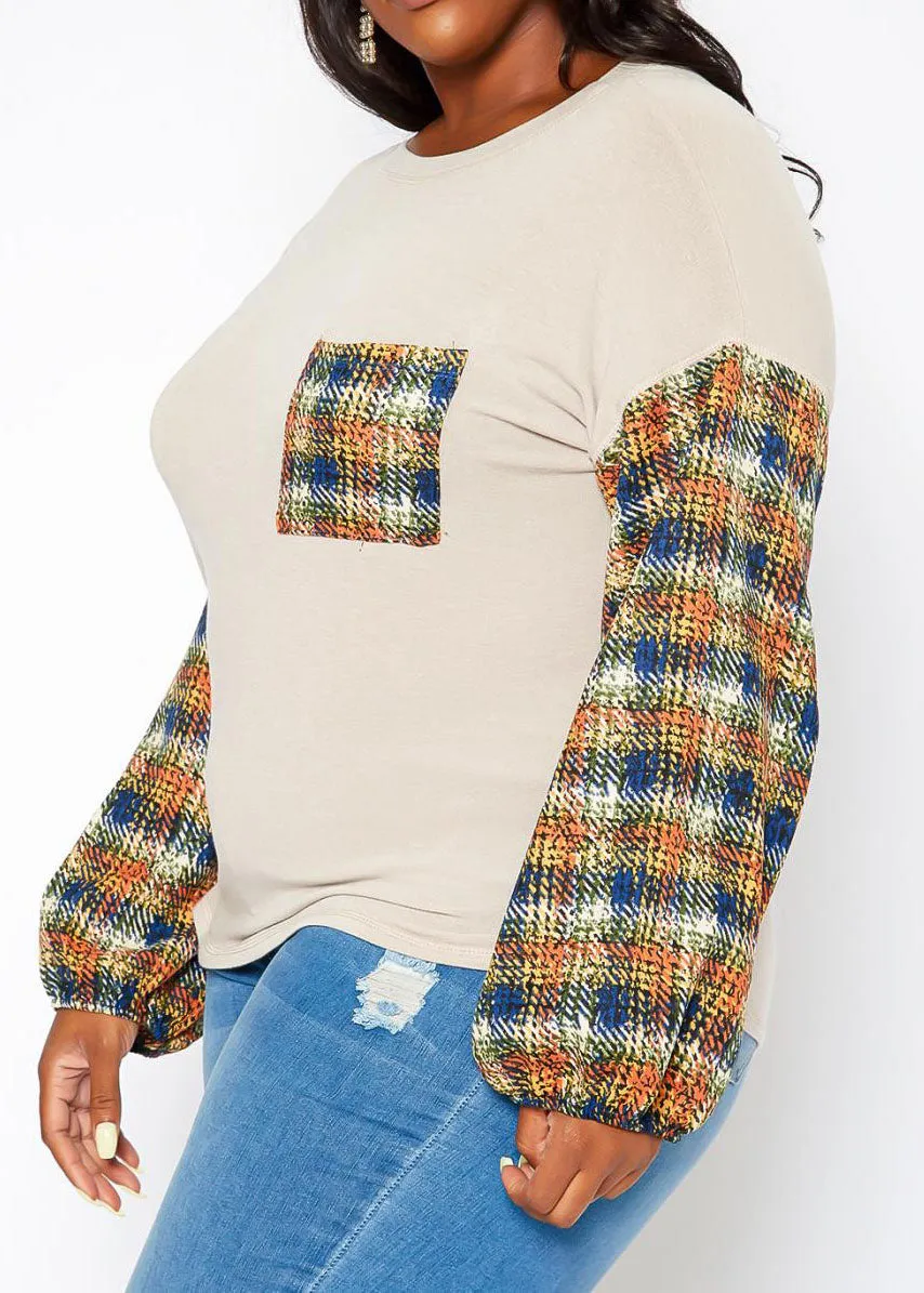 Hi Curvy Plus Size Women Plaid Print Long Sleeves Sweater