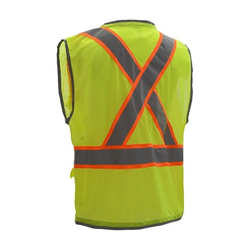 Hi-Vis Mesh X-Back Safety Vest (PK 5 Vests) - Class 2 Type R, Zip Front