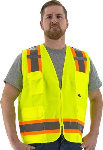 Hi Vis Surveyor's Vests (PK 5 Vests) - ANSI 2, Type R, DOT Striping, Zipper