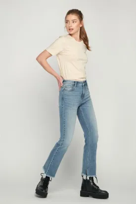 Hidden Happi Mid Rise Classic Stretch Frayed Hem Cropped Flare