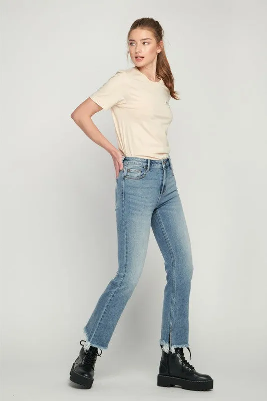 Hidden Happi Mid Rise Classic Stretch Frayed Hem Cropped Flare