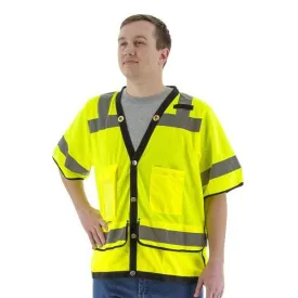 High Visibility Heavy Duty Mesh Safety Vest - ANSI 3, Snap Close (PK 5 Vests)