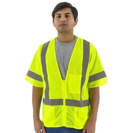 High Visibility Yellow Mesh Safety Vest (PK 5 Vests) - ANSI 3, Zipper Close