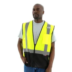 High Visibility Yellow Mesh Safety Vest with Black Bottom (PK 5 Vests) - ANSI 2, Zipper Close