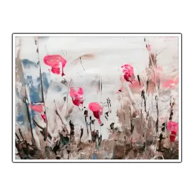 Horizontal pink & brown abstract floral wall art print