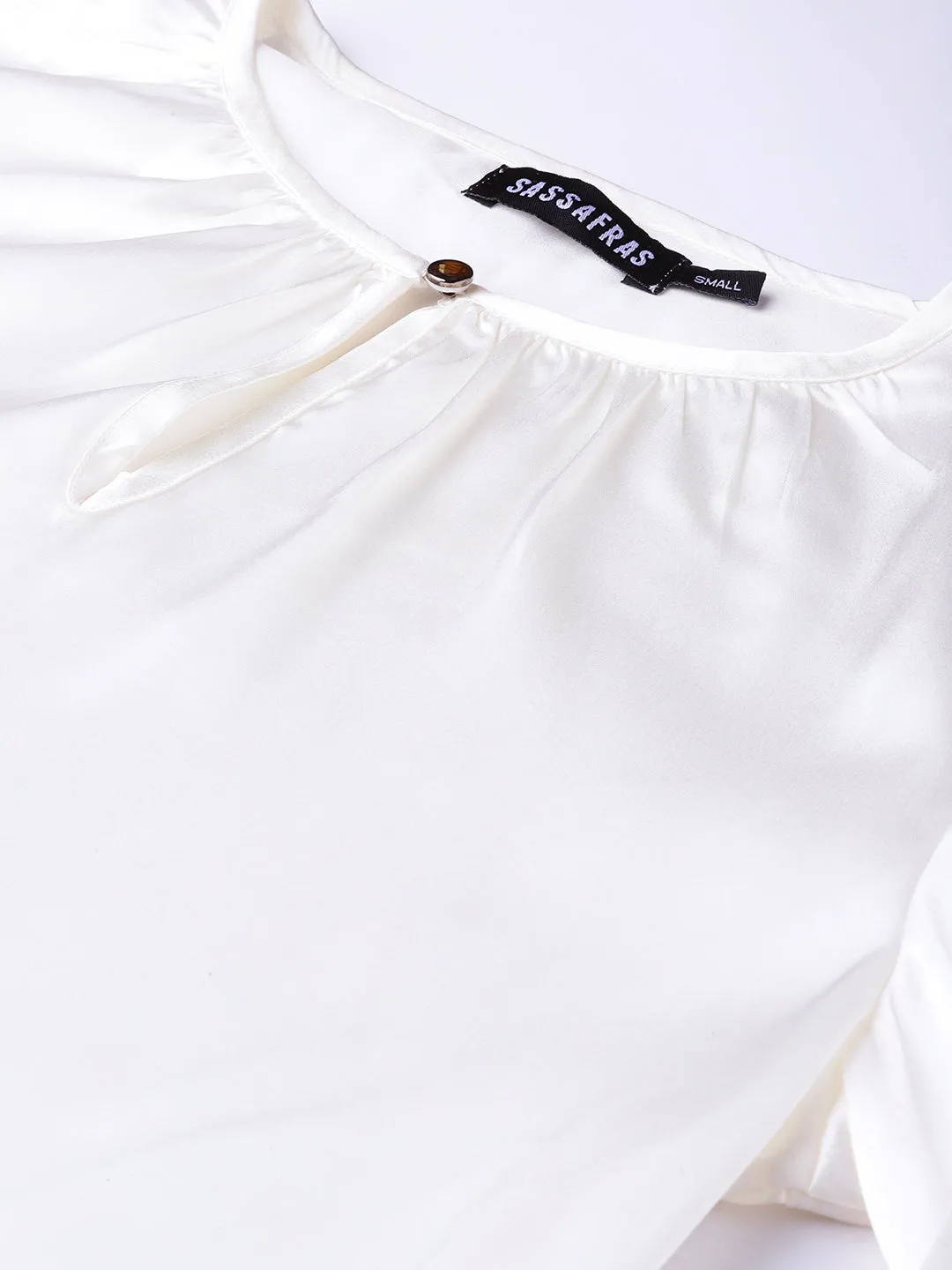 Ivory Satin Front Key Hole Blouse