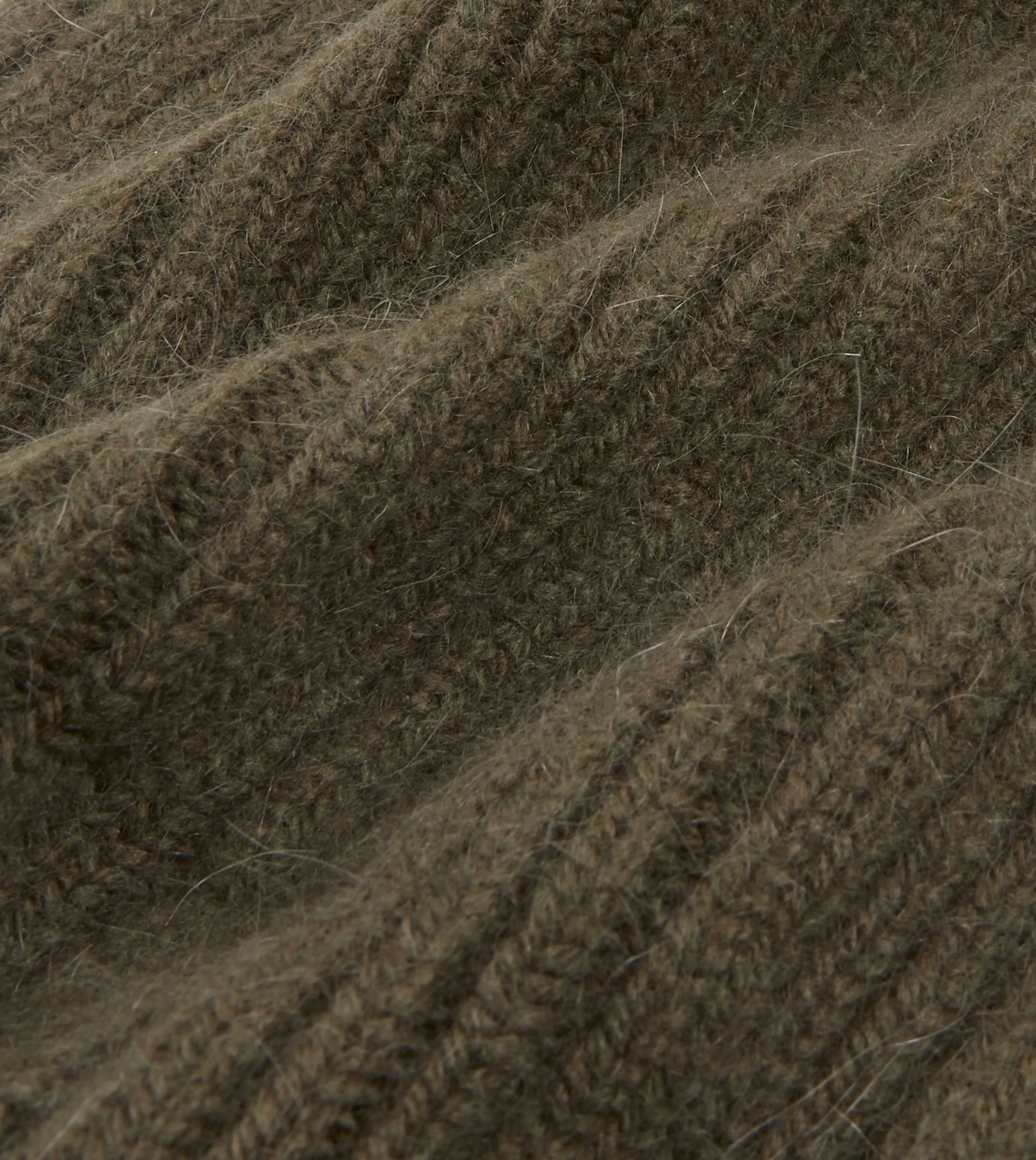 Khaki Green Angora Lambswool Ribbed Knit Cap