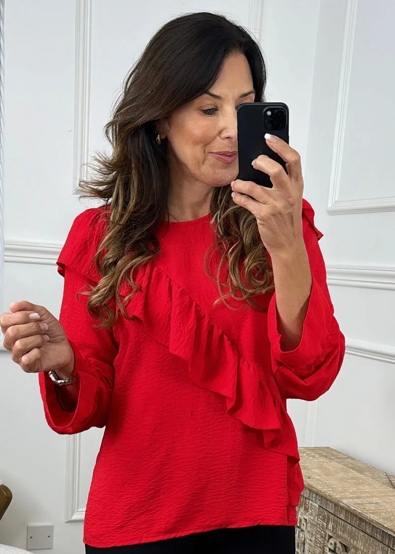 Kimberly Red Frill Detail Blouse