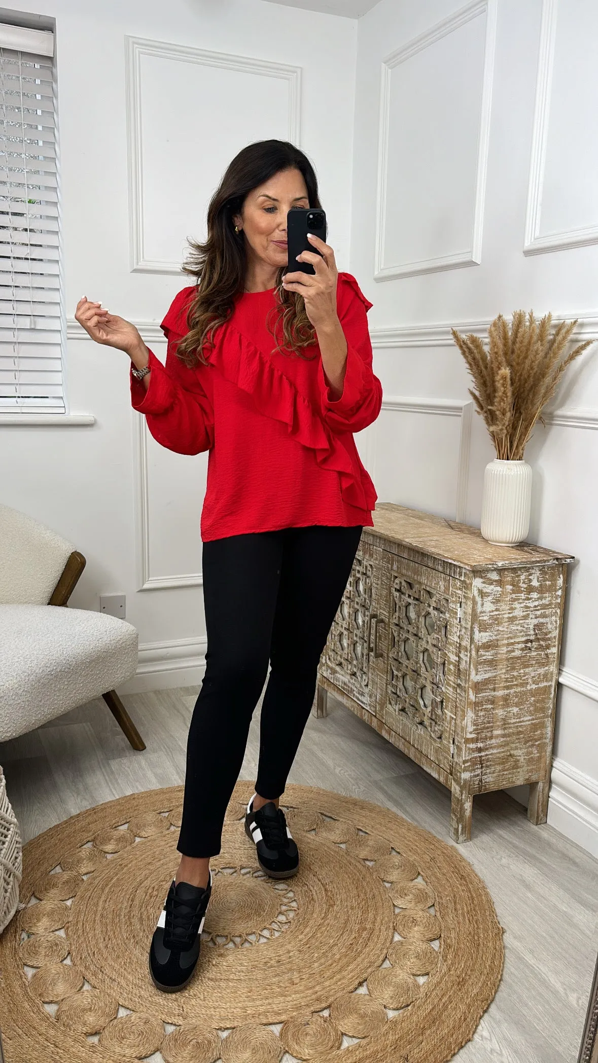 Kimberly Red Frill Detail Blouse