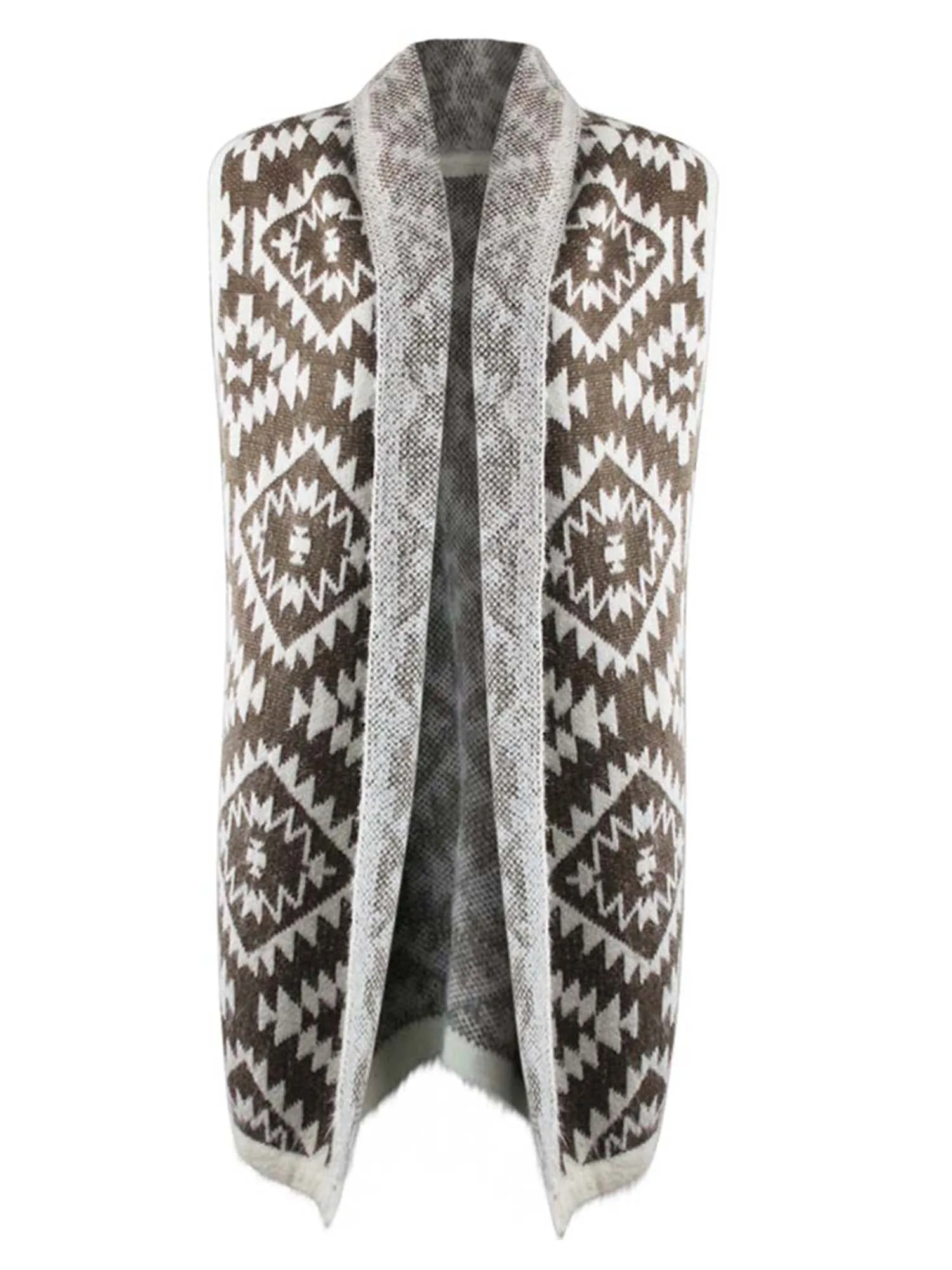 Knit Aztec Print Kimono Vest Cardigan