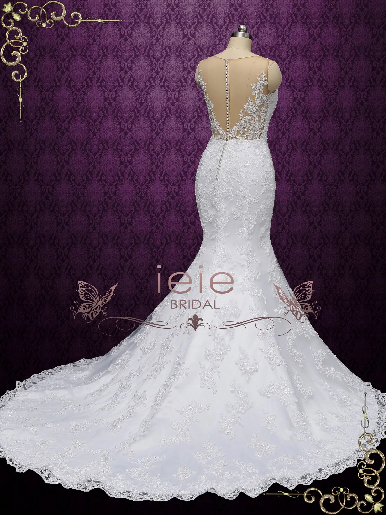 Lace Mermaid Wedding Dress with Illusion Neckline JERI