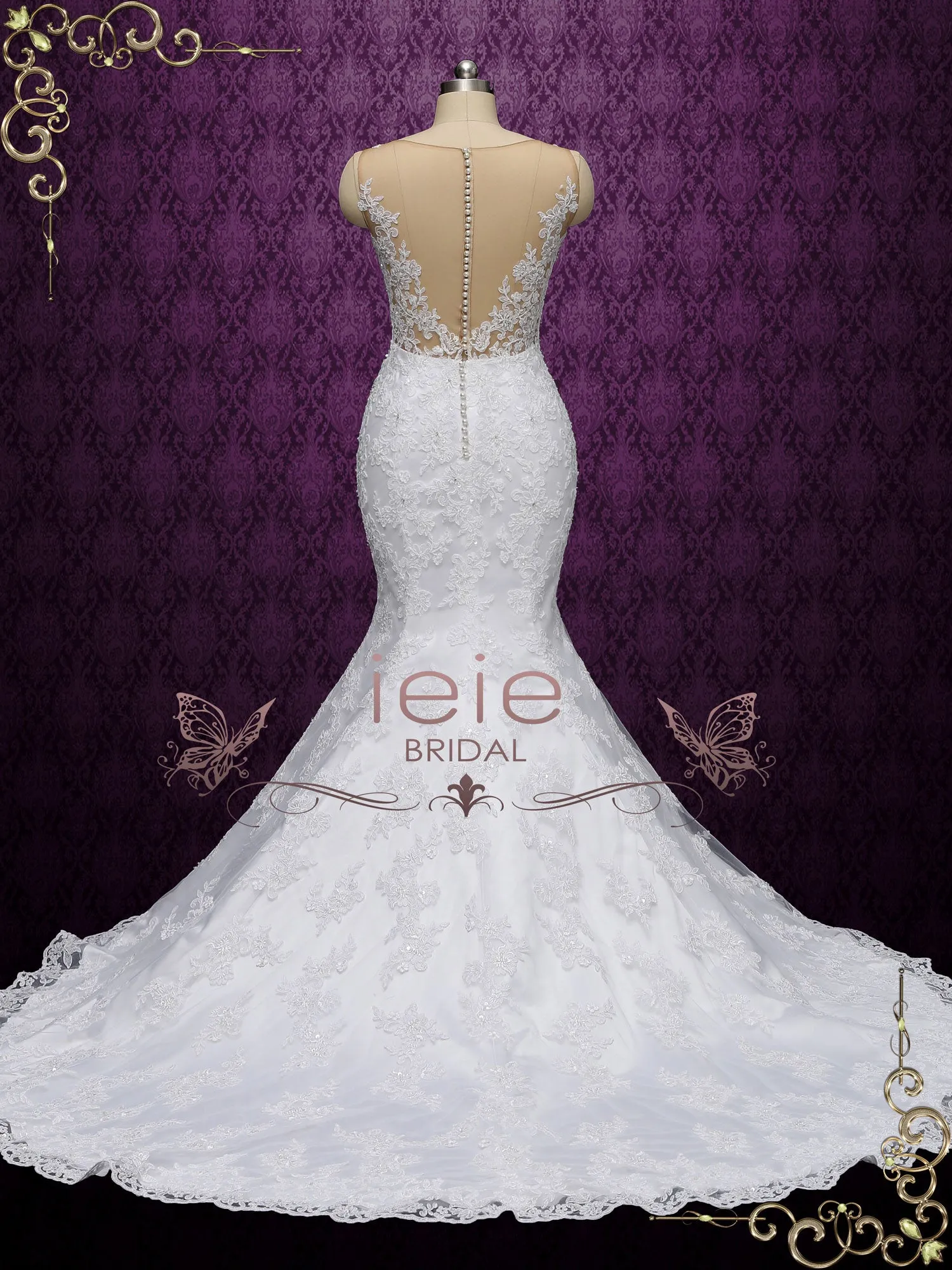 Lace Mermaid Wedding Dress with Illusion Neckline JERI